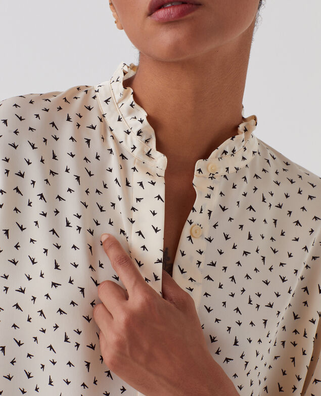 Chemise fluide à volants I018 print birdy