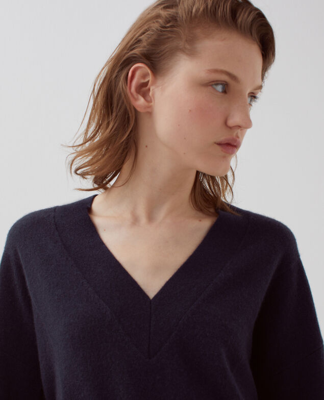 Pull col V en cachemire H695 night sky