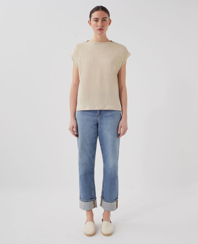 T-shirt boxy en lin KARO J020 beige lining