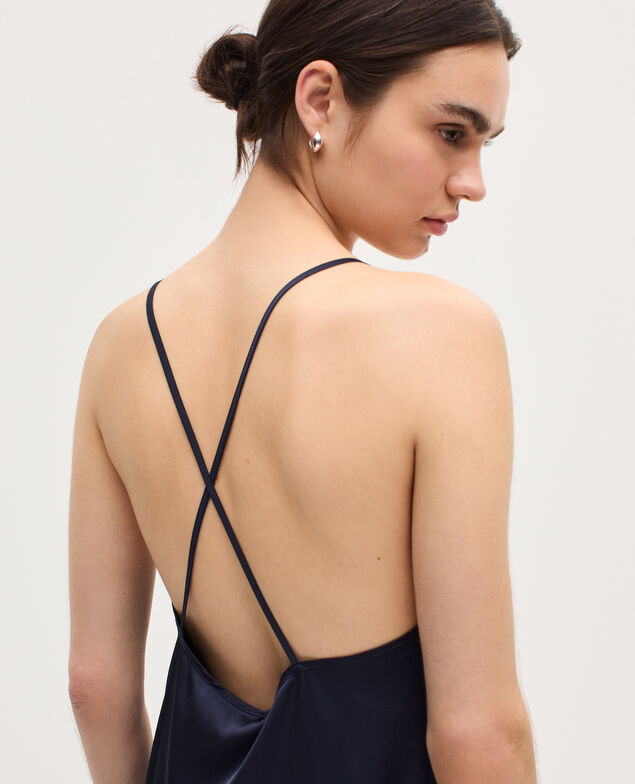 Robe longue nuisette satinée H695 night sky