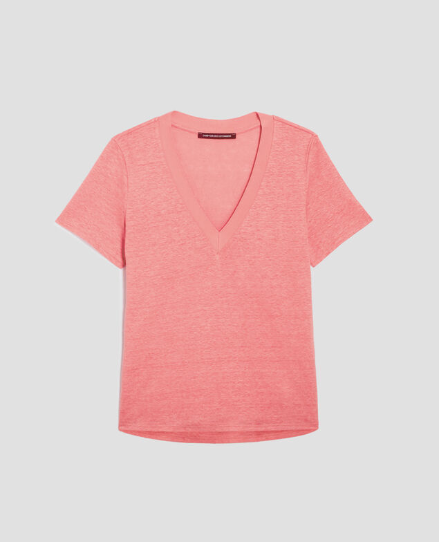 T-shirt col V en lin SARAH H101 silver pink