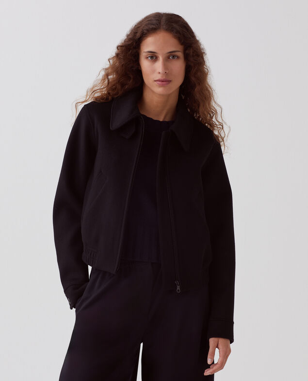 Blouson court double face en laine mélangée A091 black