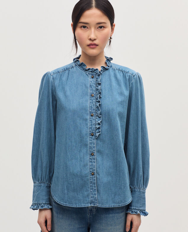 Chemise col volanté en coton J621 light blue