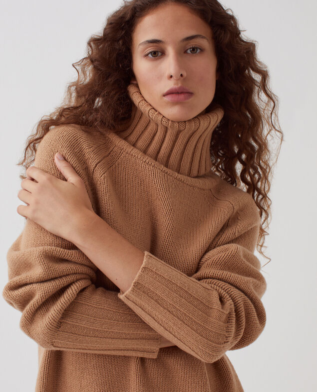 Robe pull col roulé en laine I321 camel