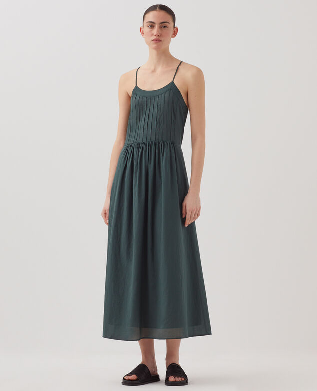 Robe longue à bretelles en voile de coton J590 spruce green