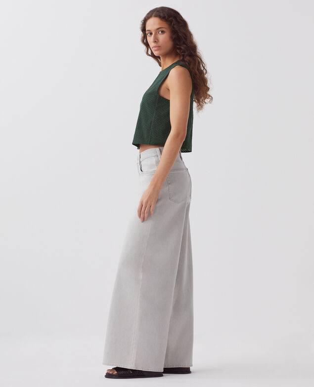 Top sans manches brodé en coton J590 spruce green