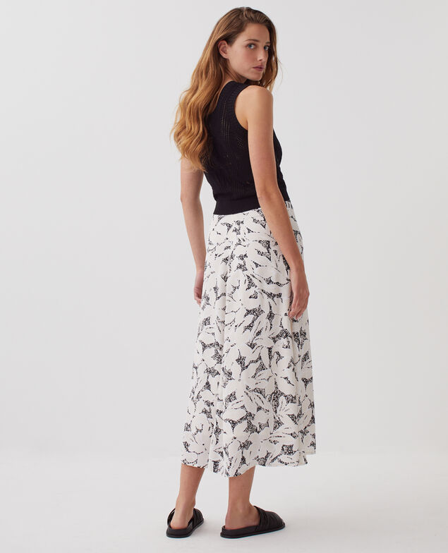 Jupe longue fluide asymétrique J301 flower camo ecru