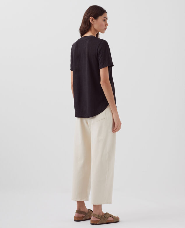 T-shirt col V en lin SARAH H091 black beauty