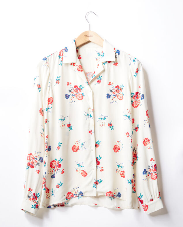 Chemise col esprit pyjama Fleurs off white