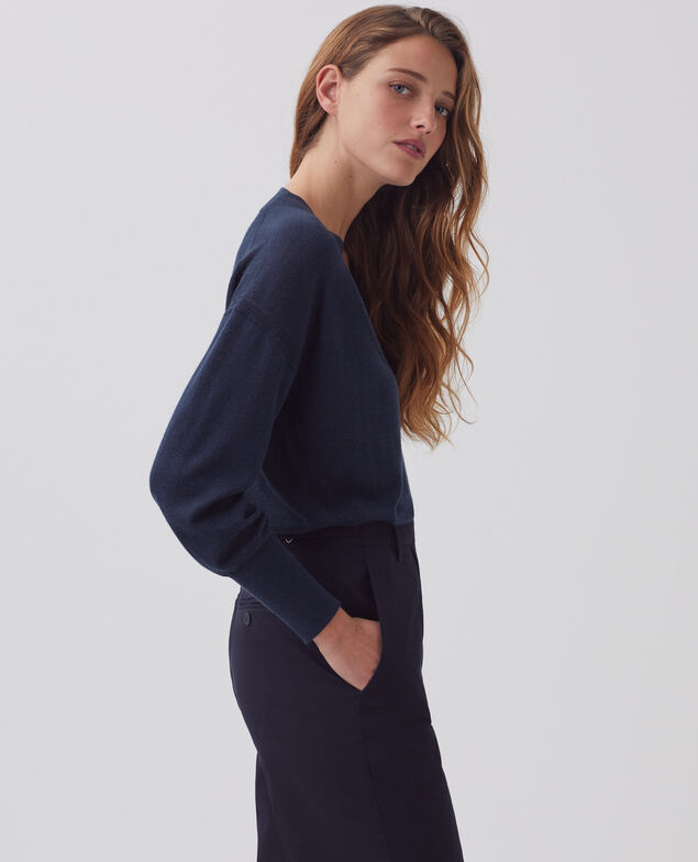 Pull col V en laine et soie J690 blueberry
