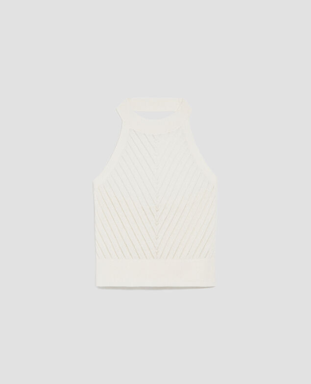 Top dos nu en maille texturée H011 eggnog