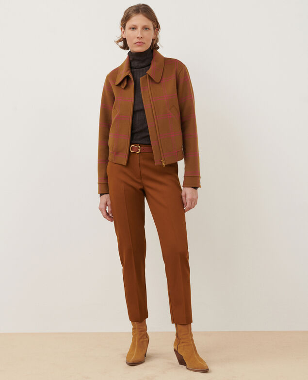 Blouson court en laine mélangée A221 orange check