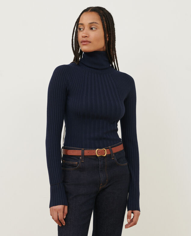 Pull col roulé en laine mérinos A699 navy knit