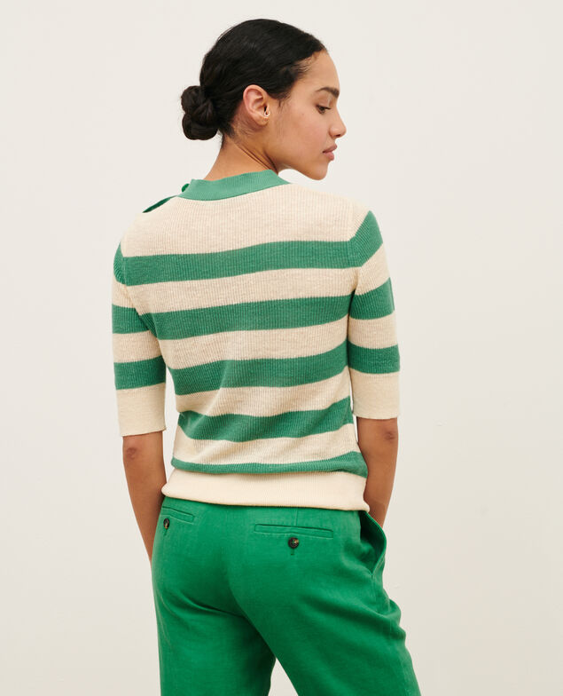 Pull manches courtes en lin 0551 pine green stripes