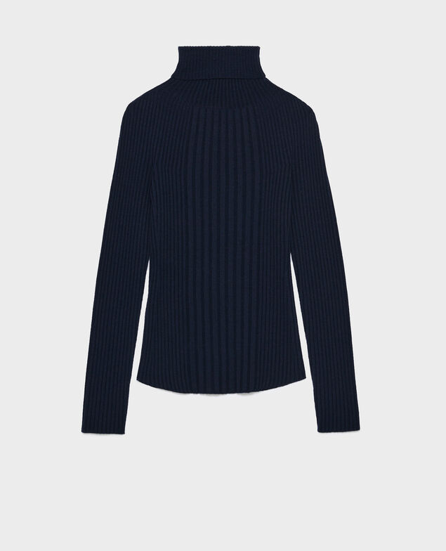 Pull col roulé en laine mérinos A699 navy knit