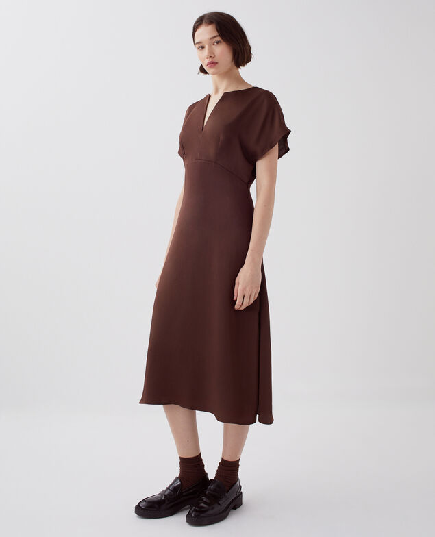 Robe fluide toucher soie I390 coffee bean