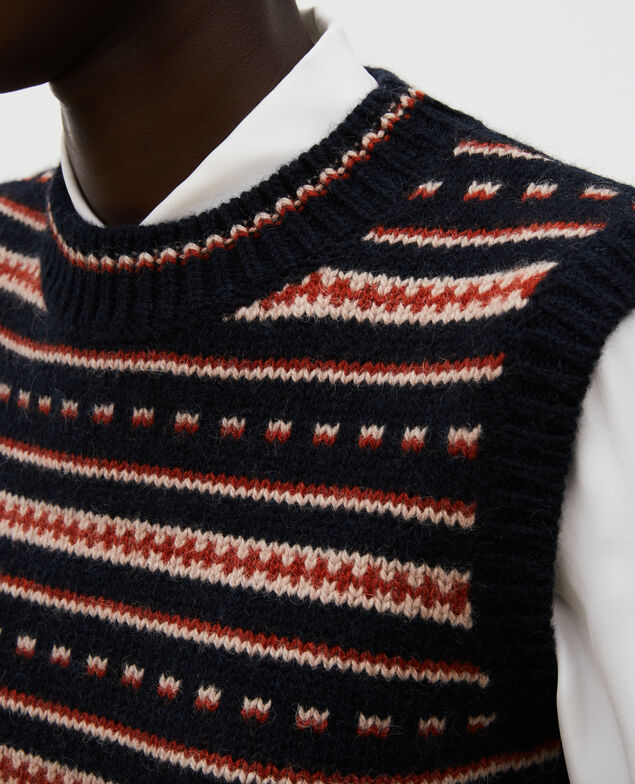 Pull jacquard sans manches en laine alpaga Black brandy lighttaupe jacquard
