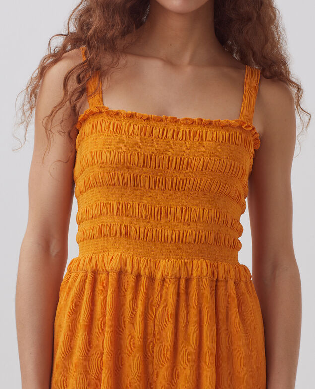 Combinaison longue fluide à smocks H221 orange butter