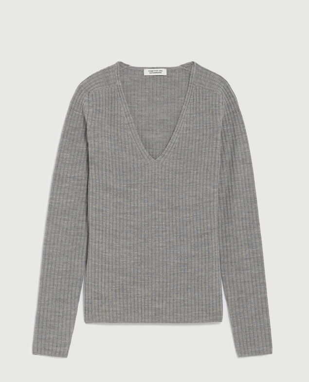 Pull col V en laine mérinos K070 mel gray