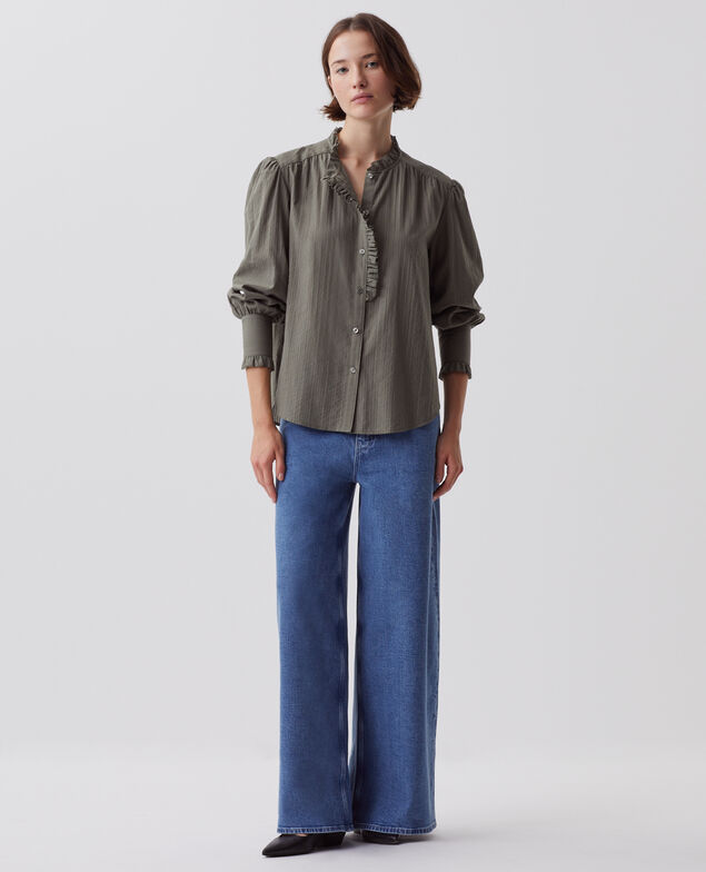 Chemise à manches longues en coton J560 basil dark green