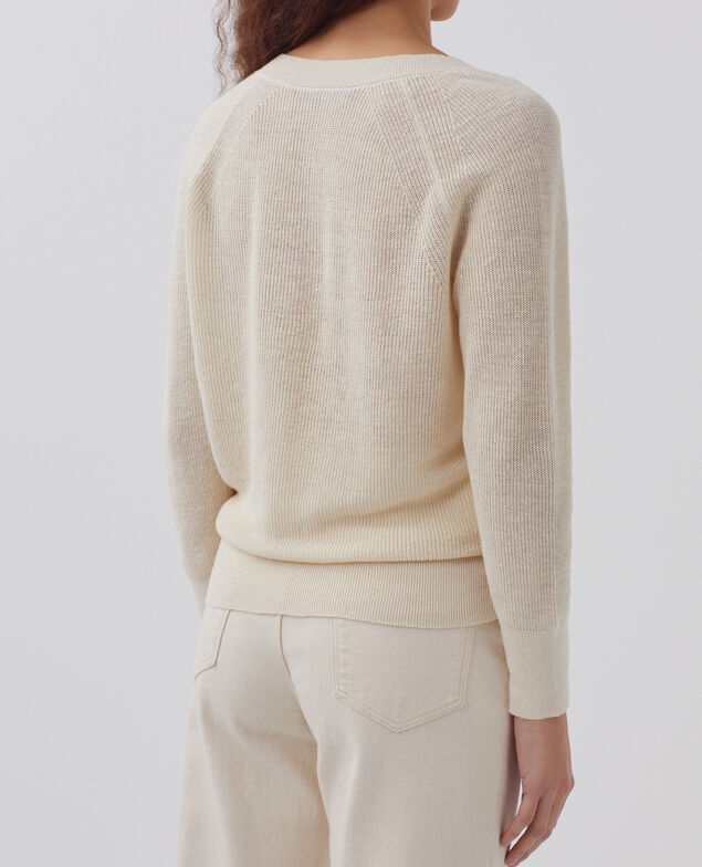 Pull col V en lin H303 white swan