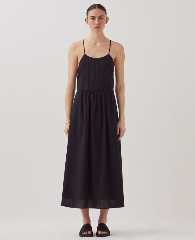 Robe longue à bretelles en voile de coton H091 black beauty