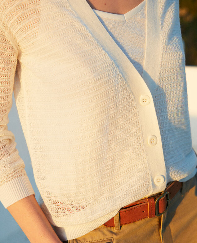 Cardigan en maille ajourée en coton et soie Off white