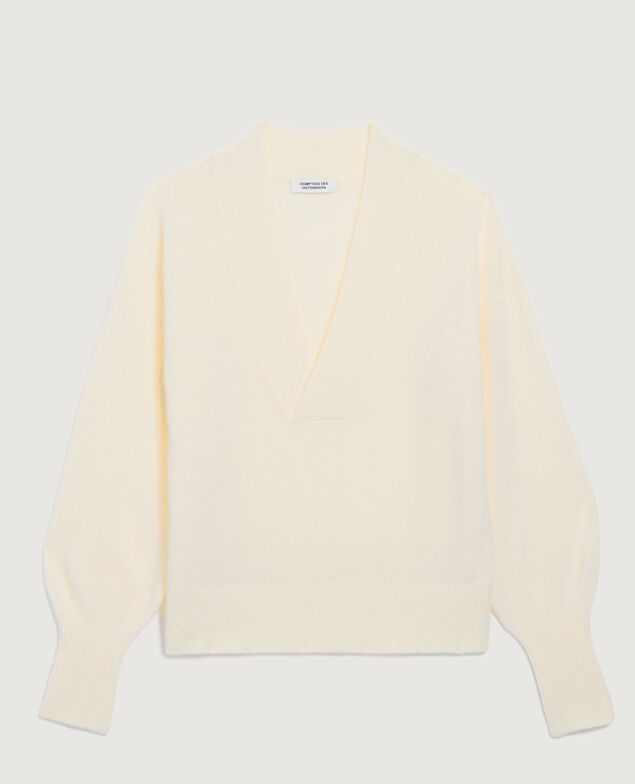 Pull col V en cachemire K300 ecru beige