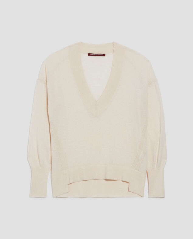Pull col V en laine et soie I300 pearled ivory