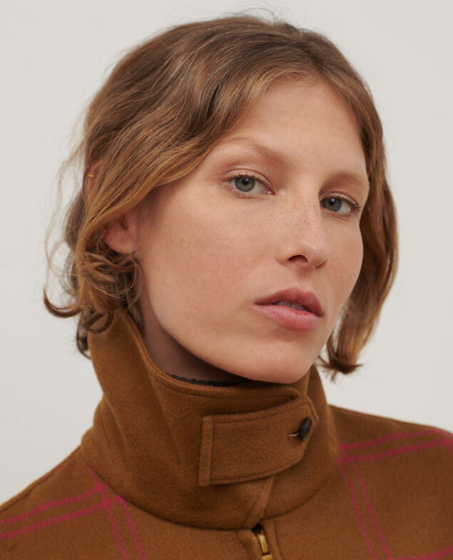 Blouson court en laine mélangée A221 orange check