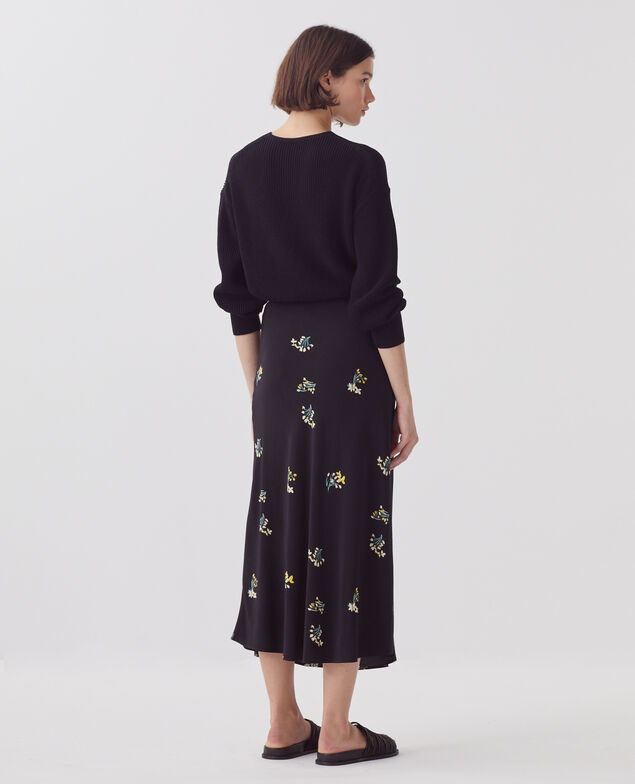Jupe midi fluide J091 fl bouquet black
