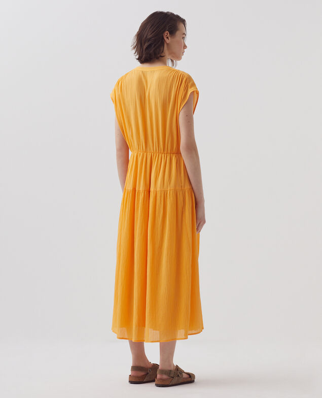 Robe longue en coton froissé H450 artisan's gold