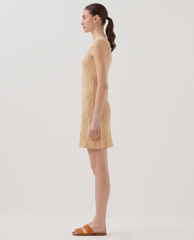 Robe courte en crochet à motif floral J300 natural