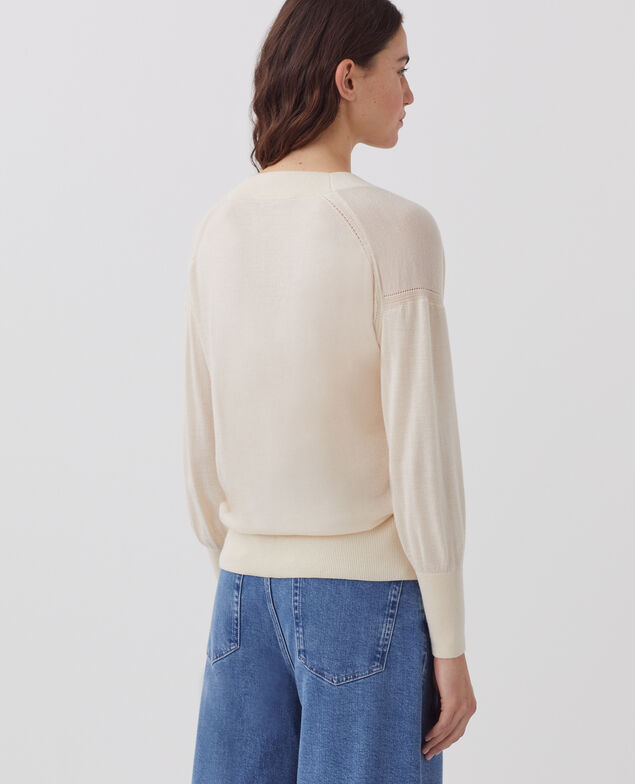 Pull col V en laine et soie I300 pearled ivory