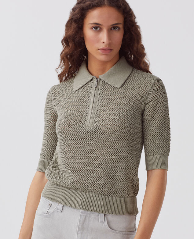 Pull col polo zippé en coton J050 shadow gray