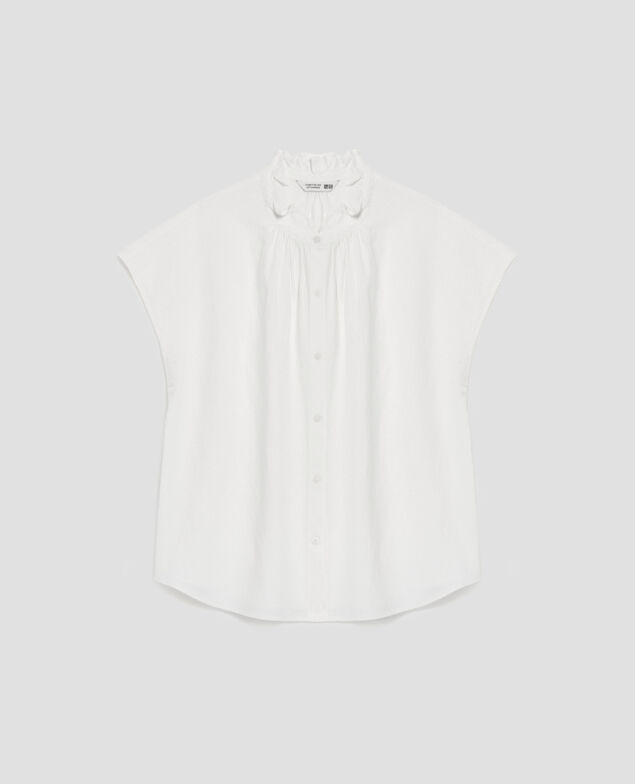 Chemise sans manches à col volanté U010 off white