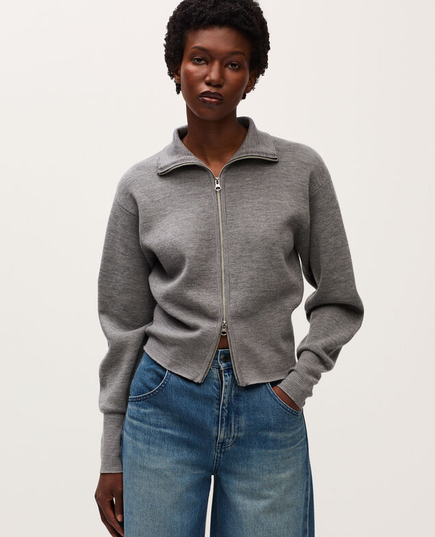 Cardigan zippé en laine mérinos K070 mel gray
