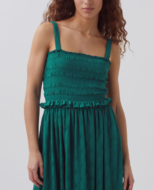 Robe longue fluide à smocks H644 spruced-up blue