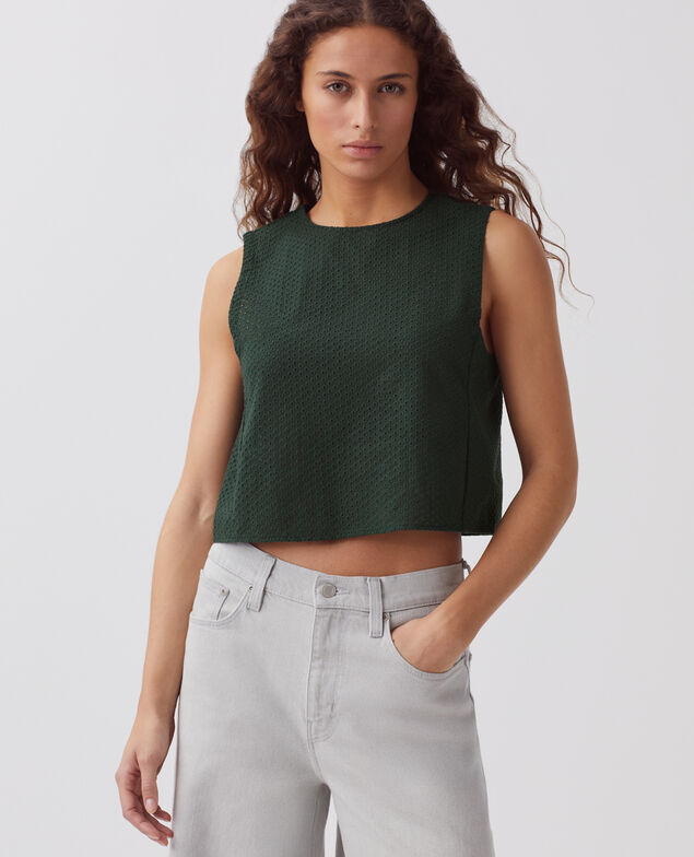 Top sans manches brodé en coton J590 spruce green