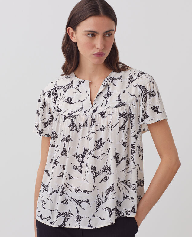 Blouse fluide à manches courtes J301 flower camo ecru