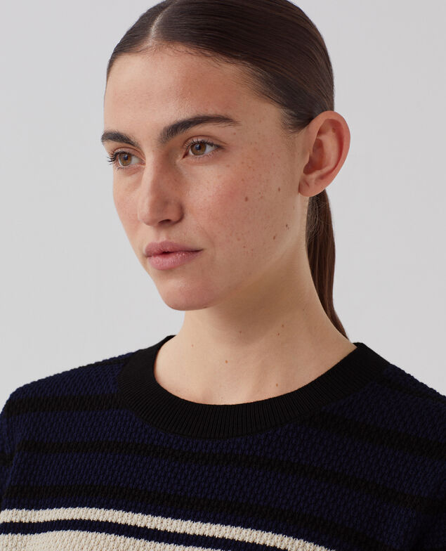 Pull à manches courtes en coton J695 st ecru navy