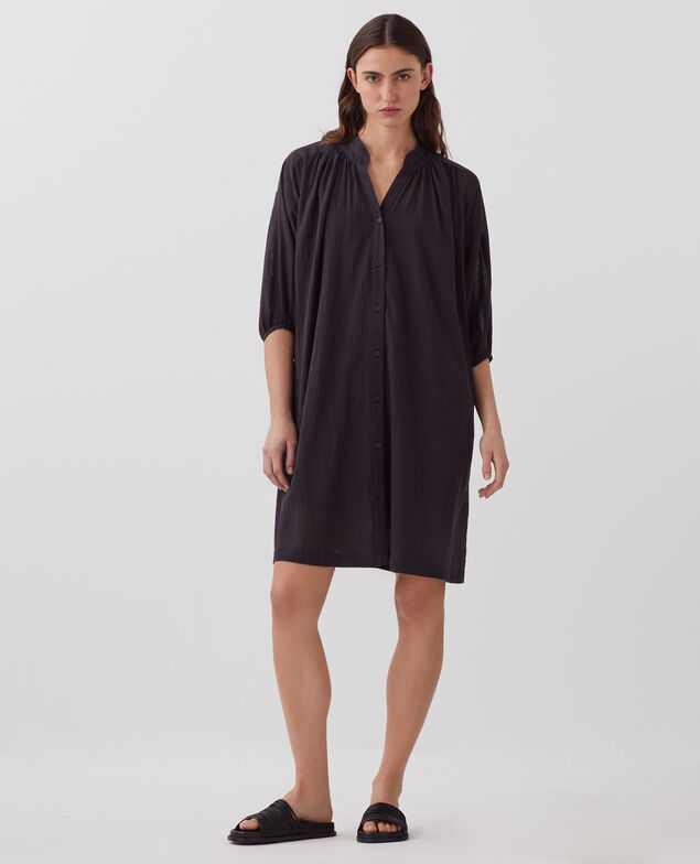 Robe ample courte en coton froissé H091 black beauty