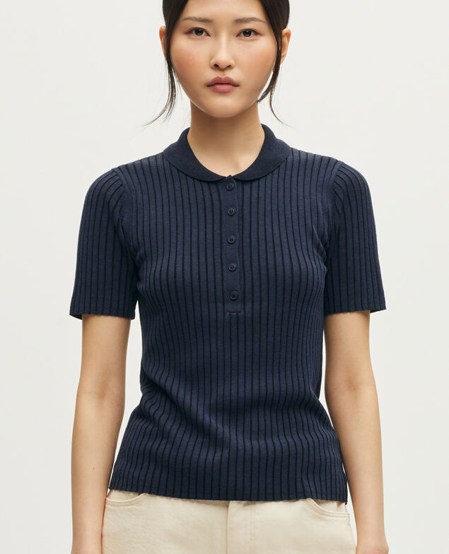 Polo  en maille c&ocirc;tel&eacute;e L682 blue black