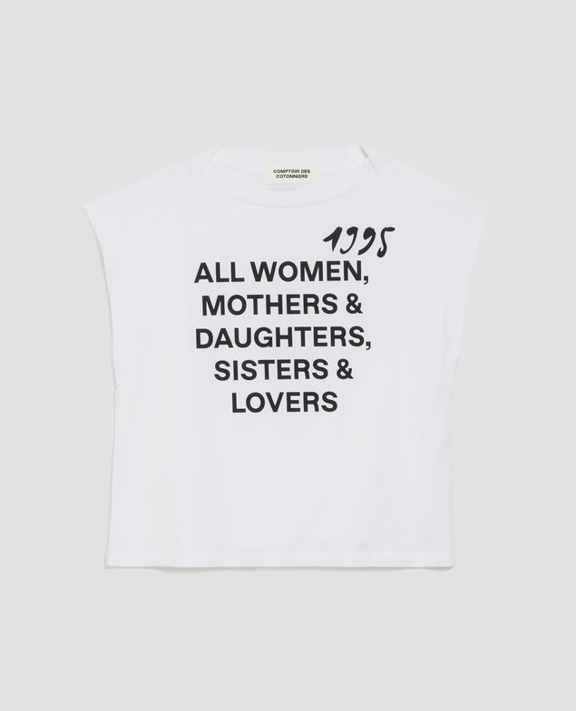 T-shirt boxy en coton J001 white base words