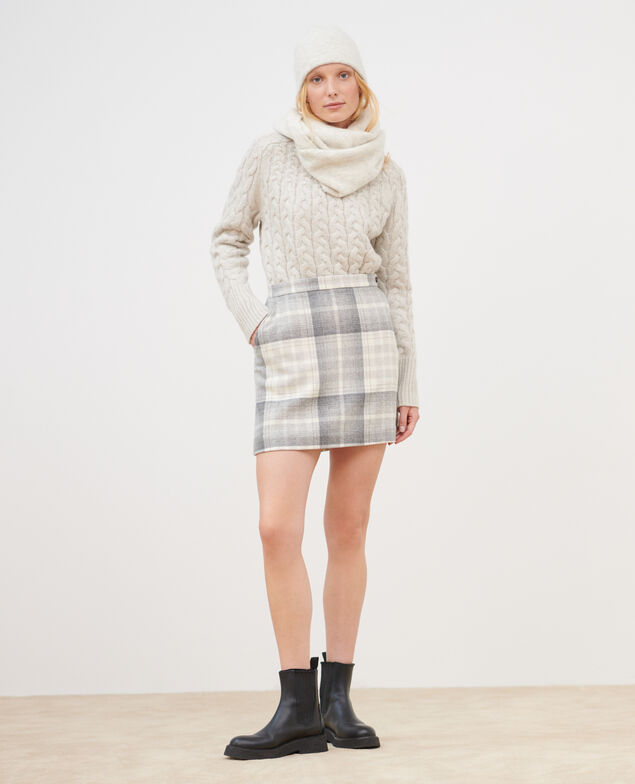 Jupe courte laine mélangée A003 white check