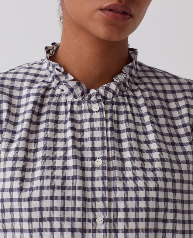 Blouse à col volanté I072 check creme gray
