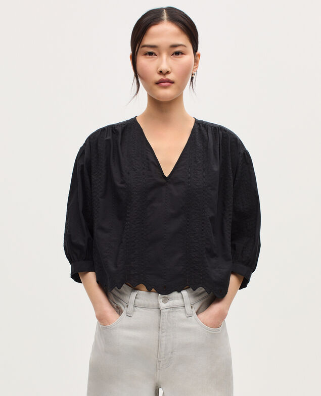 Blouse brodée en coton H091 black beauty