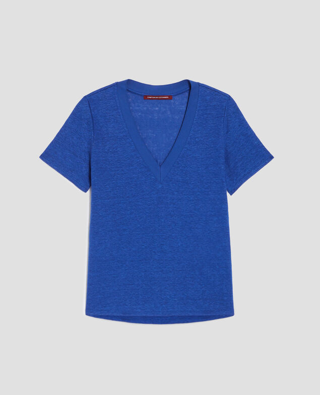 T-shirt col V en lin SARAH H660 sodalite blue