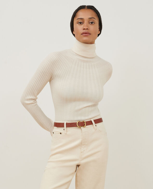 Pull col roulé en laine mérinos A013 ow jetstream