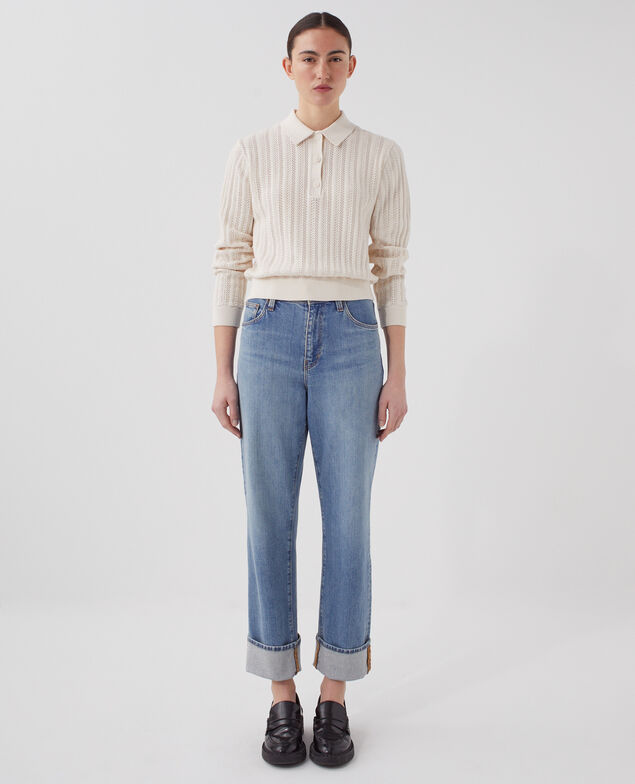 Pull col polo en coton U010 off white